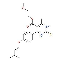 ChemSpider 2D Image | 2-Methoxyethyl 6-methyl-4-[4-(3-methylbutoxy)phenyl]-2-thioxo-1,2,3,4-tetrahydro-5-pyrimidinecarboxylate | C20H28N2O4S