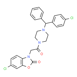 ChemSpider 2D Image | 6-Chloro-3-(2-{4-[(4-chlorophenyl)(phenyl)methyl]-1-piperazinyl}-2-oxoethyl)-1,3-benzoxazol-2(3H)-one | C26H23Cl2N3O3