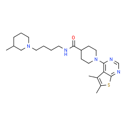 ChemSpider 2D Image | 1-(5,6-Dimethylthieno[2,3-d]pyrimidin-4-yl)-N-[4-(3-methyl-1-piperidinyl)butyl]-4-piperidinecarboxamide | C24H37N5OS