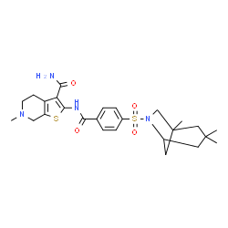 ChemSpider 2D Image | 6-Methyl-2-({4-[(1,3,3-trimethyl-6-azabicyclo[3.2.1]oct-6-yl)sulfonyl]benzoyl}amino)-4,5,6,7-tetrahydrothieno[2,3-c]pyridine-3-carboxamide | C26H34N4O4S2