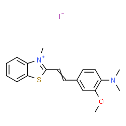 ChemSpider 2D Image | 2-{2-[4-(Dimethylamino)-3-methoxyphenyl]vinyl}-3-methyl-1,3-benzothiazol-3-ium iodide | C19H21IN2OS