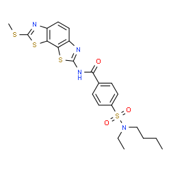 ChemSpider 2D Image | 4-[Butyl(ethyl)sulfamoyl]-N-[7-(methylsulfanyl)[1,3]thiazolo[4,5-g][1,3]benzothiazol-2-yl]benzamide | C22H24N4O3S4