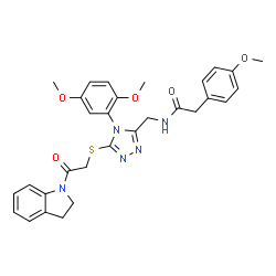 ChemSpider 2D Image | N-{[5-{[2-(2,3-Dihydro-1H-indol-1-yl)-2-oxoethyl]sulfanyl}-4-(2,5-dimethoxyphenyl)-4H-1,2,4-triazol-3-yl]methyl}-2-(4-methoxyphenyl)acetamide | C30H31N5O5S