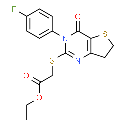 ChemSpider 2D Image | Ethyl {[3-(4-fluorophenyl)-4-oxo-3,4,6,7-tetrahydrothieno[3,2-d]pyrimidin-2-yl]sulfanyl}acetate | C16H15FN2O3S2