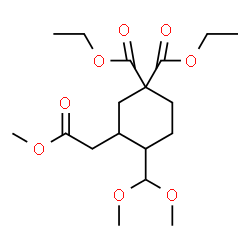 ChemSpider 2D Image | Diethyl 4-(dimethoxymethyl)-3-(2-methoxy-2-oxoethyl)-1,1-cyclohexanedicarboxylate | C18H30O8