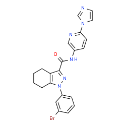ChemSpider 2D Image | 1-(3-Bromophenyl)-N-[6-(1H-imidazol-1-yl)-3-pyridinyl]-4,5,6,7-tetrahydro-1H-indazole-3-carboxamide | C22H19BrN6O