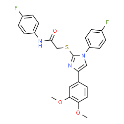 ChemSpider 2D Image | 2-{[4-(3,4-Dimethoxyphenyl)-1-(4-fluorophenyl)-1H-imidazol-2-yl]sulfanyl}-N-(4-fluorophenyl)acetamide | C25H21F2N3O3S