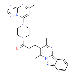 ChemSpider 2D Image | 3-(2,4-Dimethylpyrimido[1,2-b]indazol-3-yl)-1-[4-(5-methyl[1,2,4]triazolo[1,5-a]pyrimidin-7-yl)-1-piperazinyl]-1-propanone | C25H27N9O