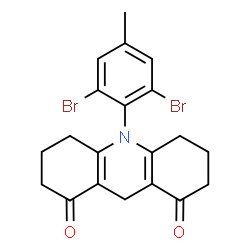 ChemSpider 2D Image | 10-(2,6-Dibromo-4-methylphenyl)-3,4,6,7,9,10-hexahydro-1,8(2H,5H)-acridinedione | C20H19Br2NO2
