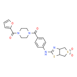 ChemSpider 2D Image | (4-{4-[(5,5-Dioxido-3a,4,6,6a-tetrahydrothieno[3,4-d][1,3]thiazol-2-yl)amino]benzoyl}-1-piperazinyl)(2-furyl)methanone | C21H22N4O5S2