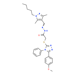 ChemSpider 2D Image | N'-[(3,5-Dimethyl-1-pentyl-1H-pyrazol-4-yl)methylene]-2-{[5-(4-methoxyphenyl)-4-phenyl-4H-1,2,4-triazol-3-yl]sulfanyl}acetohydrazide | C28H33N7O2S