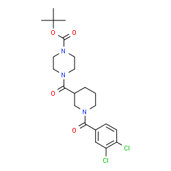 ChemSpider 2D Image | 2-Methyl-2-propanyl 4-{[1-(3,4-dichlorobenzoyl)-3-piperidinyl]carbonyl}-1-piperazinecarboxylate | C22H29Cl2N3O4