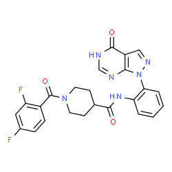 ChemSpider 2D Image | 1-(2,4-Difluorobenzoyl)-N-[2-(4-oxo-4,5-dihydro-1H-pyrazolo[3,4-d]pyrimidin-1-yl)phenyl]-4-piperidinecarboxamide | C24H20F2N6O3