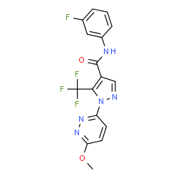 ChemSpider 2D Image | N-(3-Fluorophenyl)-1-(6-methoxy-3-pyridazinyl)-5-(trifluoromethyl)-1H-pyrazole-4-carboxamide | C16H11F4N5O2