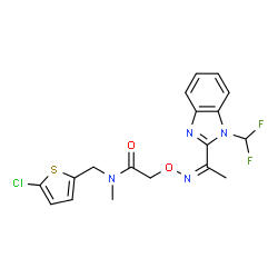 ChemSpider 2D Image | N-[(5-Chloro-2-thienyl)methyl]-2-{[(Z)-{1-[1-(difluoromethyl)-1H-benzimidazol-2-yl]ethylidene}amino]oxy}-N-methylacetamide | C18H17ClF2N4O2S