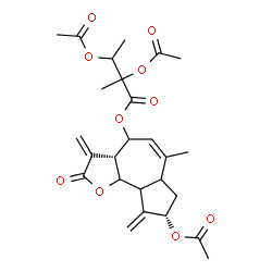 ChemSpider 2D Image | (3aR,8S)-8-Acetoxy-6-methyl-3,9-bis(methylene)-2-oxo-2,3,3a,4,6a,7,8,9,9a,9b-decahydroazuleno[4,5-b]furan-4-yl 2,3-diacetoxy-2-methylbutanoate | C26H32O10