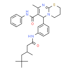 ChemSpider 2D Image | 8-Methyl-N-phenyl-6-{3-[(3,5,5-trimethylhexanoyl)amino]phenyl}-3,4-dihydro-2H,6H-pyrimido[2,1-b][1,3]thiazine-7-carboxamide | C30H38N4O2S