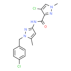 ChemSpider 2D Image | 4-Chloro-N-[1-(4-chlorobenzyl)-5-methyl-1H-pyrazol-3-yl]-1-methyl-1H-pyrazole-3-carboxamide | C16H15Cl2N5O