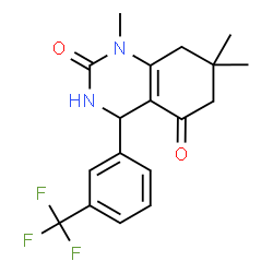 ChemSpider 2D Image | 1,7,7-Trimethyl-4-[3-(trifluoromethyl)phenyl]-4,6,7,8-tetrahydro-2,5(1H,3H)-quinazolinedione | C18H19F3N2O2