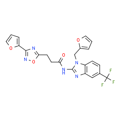 ChemSpider 2D Image | N-[1-(2-Furylmethyl)-5-(trifluoromethyl)-1H-benzimidazol-2-yl]-3-[3-(2-furyl)-1,2,4-oxadiazol-5-yl]propanamide | C22H16F3N5O4