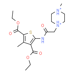 ChemSpider 2D Image | 1-(2-{[3,5-Bis(ethoxycarbonyl)-4-methyl-2-thienyl]amino}-2-oxoethyl)-4-methylpiperazinediium | C18H29N3O5S