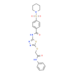ChemSpider 2D Image | N-{5-[(2-Anilino-2-oxoethyl)sulfanyl]-1,3,4-thiadiazol-2-yl}-4-(1-piperidinylsulfonyl)benzamide | C22H23N5O4S3