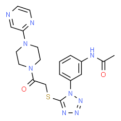 ChemSpider 2D Image | N-{3-[5-({2-Oxo-2-[4-(2-pyrazinyl)-1-piperazinyl]ethyl}sulfanyl)-1H-tetrazol-1-yl]phenyl}acetamide | C19H21N9O2S