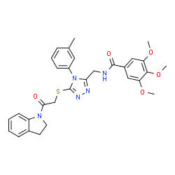 ChemSpider 2D Image | N-{[5-{[2-(2,3-Dihydro-1H-indol-1-yl)-2-oxoethyl]sulfanyl}-4-(3-methylphenyl)-4H-1,2,4-triazol-3-yl]methyl}-3,4,5-trimethoxybenzamide | C30H31N5O5S