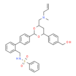 ChemSpider 2D Image | N-{[4'-(4-{[Allyl(methyl)amino]methyl}-6-[4-(hydroxymethyl)phenyl]-1,3-dioxan-2-yl)-2-biphenylyl]methyl}benzenesulfonamide | C35H38N2O5S