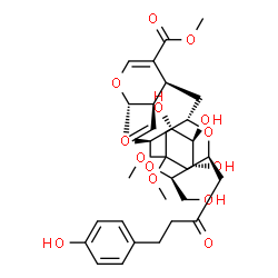 ChemSpider 2D Image | Methyl (2S,3R,4S)-2-(beta-D-glucopyranosyloxy)-4-({(2S,6S)-6-[4-(4-hydroxyphenyl)-2-oxobutyl]-4,4-dimethoxytetrahydro-2H-pyran-2-yl}methyl)-3-vinyl-3,4-dihydro-2H-pyran-5-carboxylate | C33H46O14