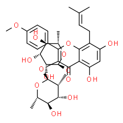 ChemSpider 2D Image | 5,7-Dihydroxy-2-(4-methoxyphenyl)-8-(3-methyl-2-buten-1-yl)-4-oxo-4H-chromen-3-yl 6-deoxy-2-O-(6-deoxy-alpha-L-mannopyranosyl)-alpha-L-mannopyranoside | C33H40O14