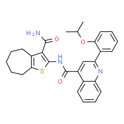 ChemSpider 2D Image | N-(3-Carbamoyl-5,6,7,8-tetrahydro-4H-cyclohepta[b]thiophen-2-yl)-2-(2-isopropoxyphenyl)-4-quinolinecarboxamide | C29H29N3O3S