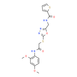 ChemSpider 2D Image | N-{[5-({2-[(2,4-Dimethoxyphenyl)amino]-2-oxoethyl}sulfanyl)-1,3,4-oxadiazol-2-yl]methyl}-2-thiophenecarboxamide | C18H18N4O5S2
