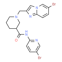 ChemSpider 2D Image | 1-[(6-Bromoimidazo[1,2-a]pyridin-2-yl)methyl]-N-(5-bromo-2-pyridinyl)-3-piperidinecarboxamide | C19H19Br2N5O