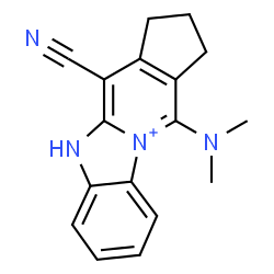 ChemSpider 2D Image | 4-Cyano-11-(dimethylamino)-1,2,3,5-tetrahydrocyclopenta[4,5]pyrido[1,2-a][3,1]benzimidazol-10-ium | C17H17N4
