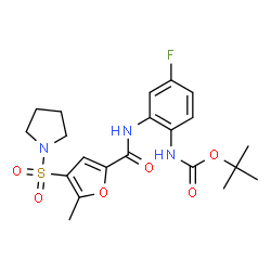 ChemSpider 2D Image | 2-Methyl-2-propanyl (4-fluoro-2-{[5-methyl-4-(1-pyrrolidinylsulfonyl)-2-furoyl]amino}phenyl)carbamate | C21H26FN3O6S