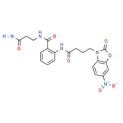 ChemSpider 2D Image | N-(3-Amino-3-oxopropyl)-2-{[4-(6-nitro-2-oxo-1,3-benzoxazol-3(2H)-yl)butanoyl]amino}benzamide | C21H21N5O7
