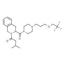ChemSpider 2D Image | 3-Methyl-1-[3-({4-[3-(2,2,2-trifluoroethoxy)propyl]-1-piperazinyl}carbonyl)-3,4-dihydro-2(1H)-isoquinolinyl]-1-butanone | C24H34F3N3O3