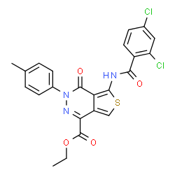 ChemSpider 2D Image | Ethyl 5-[(2,4-dichlorobenzoyl)amino]-3-(4-methylphenyl)-4-oxo-3,4-dihydrothieno[3,4-d]pyridazine-1-carboxylate | C23H17Cl2N3O4S