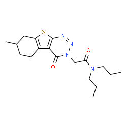 ChemSpider 2D Image | 2-(7-Methyl-4-oxo-5,6,7,8-tetrahydro[1]benzothieno[2,3-d][1,2,3]triazin-3(4H)-yl)-N,N-dipropylacetamide | C18H26N4O2S