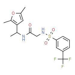 ChemSpider 2D Image | N-[1-(2,5-Dimethyl-3-furyl)ethyl]-N~2~-{[3-(trifluoromethyl)phenyl]sulfonyl}glycinamide | C17H19F3N2O4S