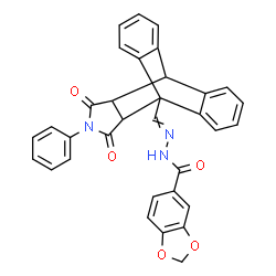 ChemSpider 2D Image | N'-[(16,18-Dioxo-17-phenyl-17-azapentacyclo[6.6.5.0~2,7~.0~9,14~.0~15,19~]nonadeca-2,4,6,9,11,13-hexaen-1-yl)methylene]-1,3-benzodioxole-5-carbohydrazide | C33H23N3O5