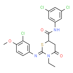 ChemSpider 2D Image | (2Z)-2-[(3-Chloro-4-methoxyphenyl)imino]-N-(3,5-dichlorophenyl)-3-ethyl-4-oxo-1,3-thiazinane-6-carboxamide | C20H18Cl3N3O3S