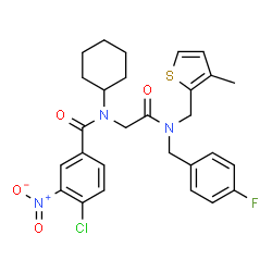 ChemSpider 2D Image | 4-Chloro-N-cyclohexyl-N-(2-{(4-fluorobenzyl)[(3-methyl-2-thienyl)methyl]amino}-2-oxoethyl)-3-nitrobenzamide | C28H29ClFN3O4S