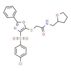 ChemSpider 2D Image | 2-({4-[(4-Chlorophenyl)sulfonyl]-2-phenyl-1,3-oxazol-5-yl}sulfanyl)-N-(tetrahydro-2-furanylmethyl)acetamide | C22H21ClN2O5S2