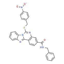 ChemSpider 2D Image | N-Benzyl-6-[(4-nitrobenzyl)sulfanyl]benzimidazo[1,2-c]quinazoline-3-carboxamide | C29H21N5O3S