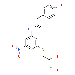 ChemSpider 2D Image | 2-(4-Bromophenyl)-N-{3-[(2,3-dihydroxypropyl)sulfanyl]-5-nitrophenyl}acetamide | C17H17BrN2O5S