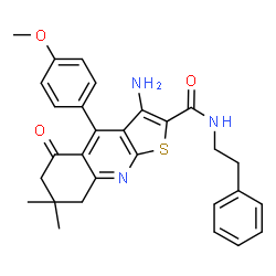ChemSpider 2D Image | 3-Amino-4-(4-methoxyphenyl)-7,7-dimethyl-5-oxo-N-(2-phenylethyl)-5,6,7,8-tetrahydrothieno[2,3-b]quinoline-2-carboxamide | C29H29N3O3S