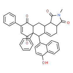 ChemSpider 2D Image | 6-(4-Hydroxy-1-naphthyl)-2-methyl-6a,9-diphenyl-3a,4,6,6a,10a,11,11a,11b-octahydro-1H-naphtho[2,3-e]isoindole-1,3,7,10(2H)-tetrone | C39H31NO5