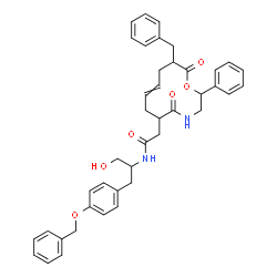ChemSpider 2D Image | 2-(11-Benzyl-5,12-dioxo-2-phenyl-1-oxa-4-azacyclododec-8-en-6-yl)-N-{1-[4-(benzyloxy)phenyl]-3-hydroxy-2-propanyl}acetamide | C41H44N2O6